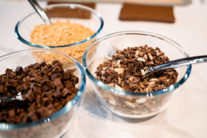 Assorted toppings for chocolate making class